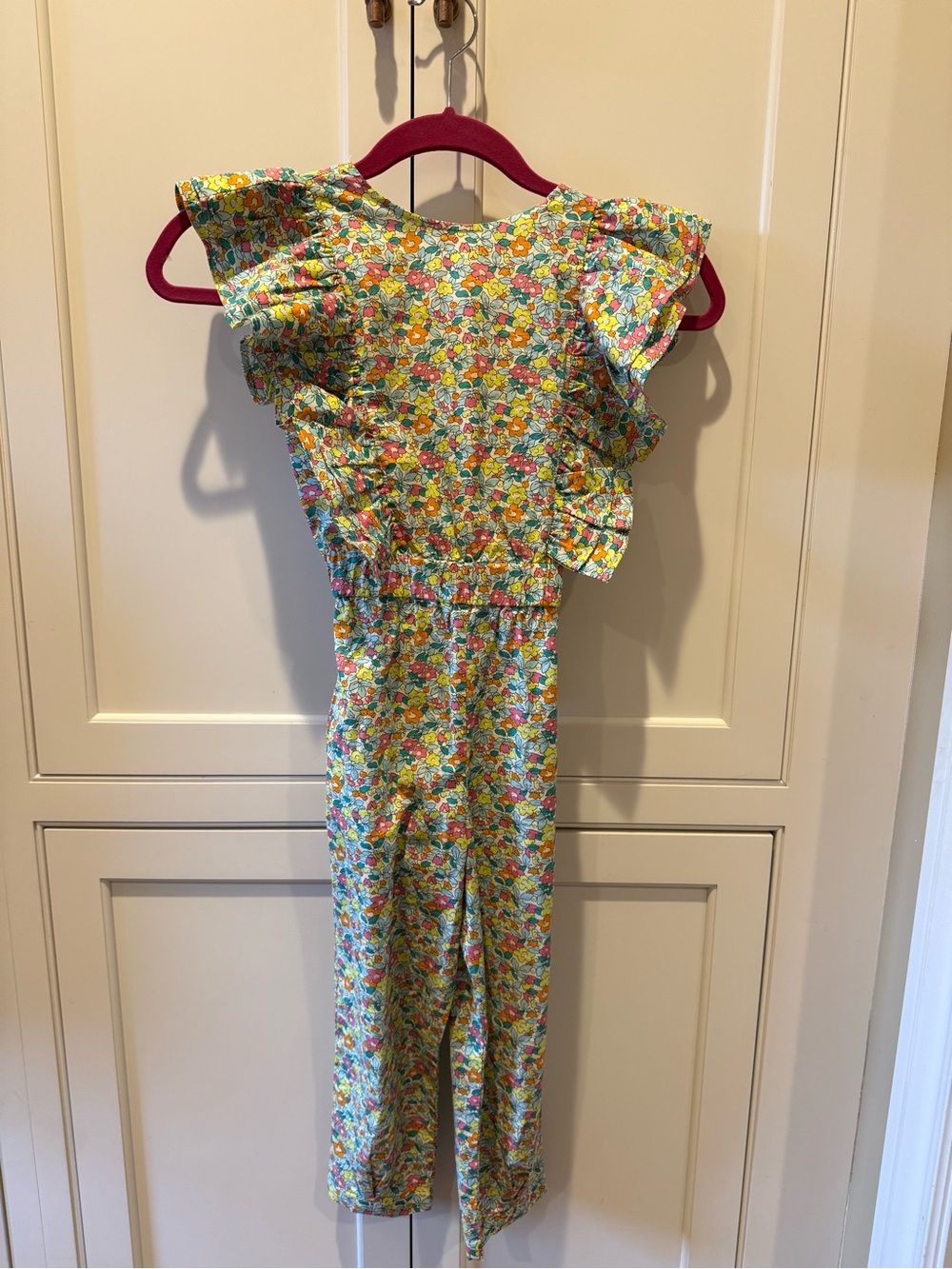 Girls Floral Ruffle Romper Jumpsuit - Yellow & Green